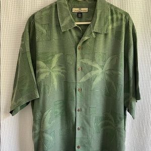 green summer button down 100% silk
